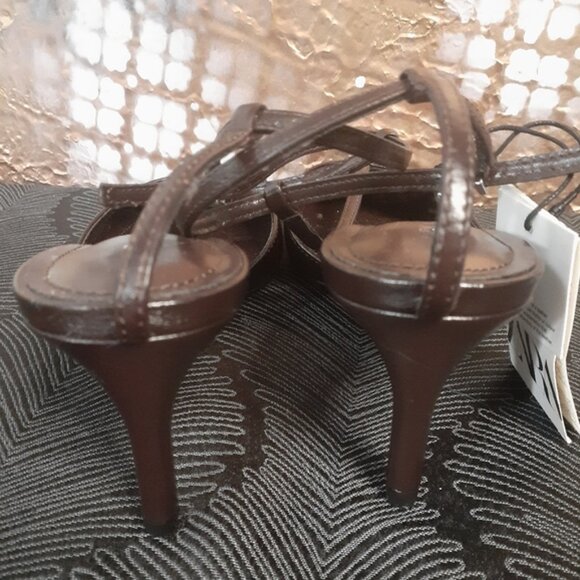 Zara NWT Genuine Leather Chocolate Brown Heels - Picture 6 of 16